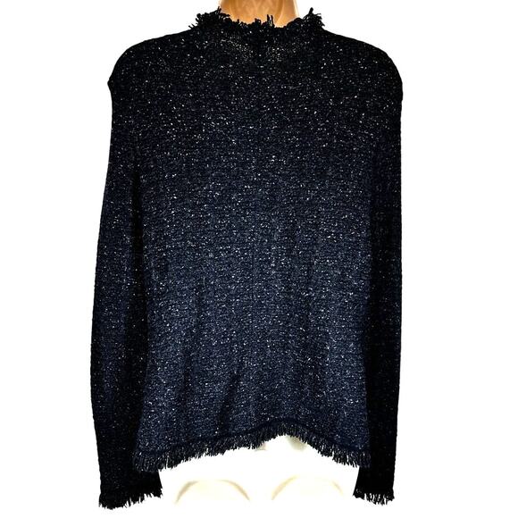 Talbots medium petite women black fringe button blazer wool alpaca academia boho - Picture 2 of 6